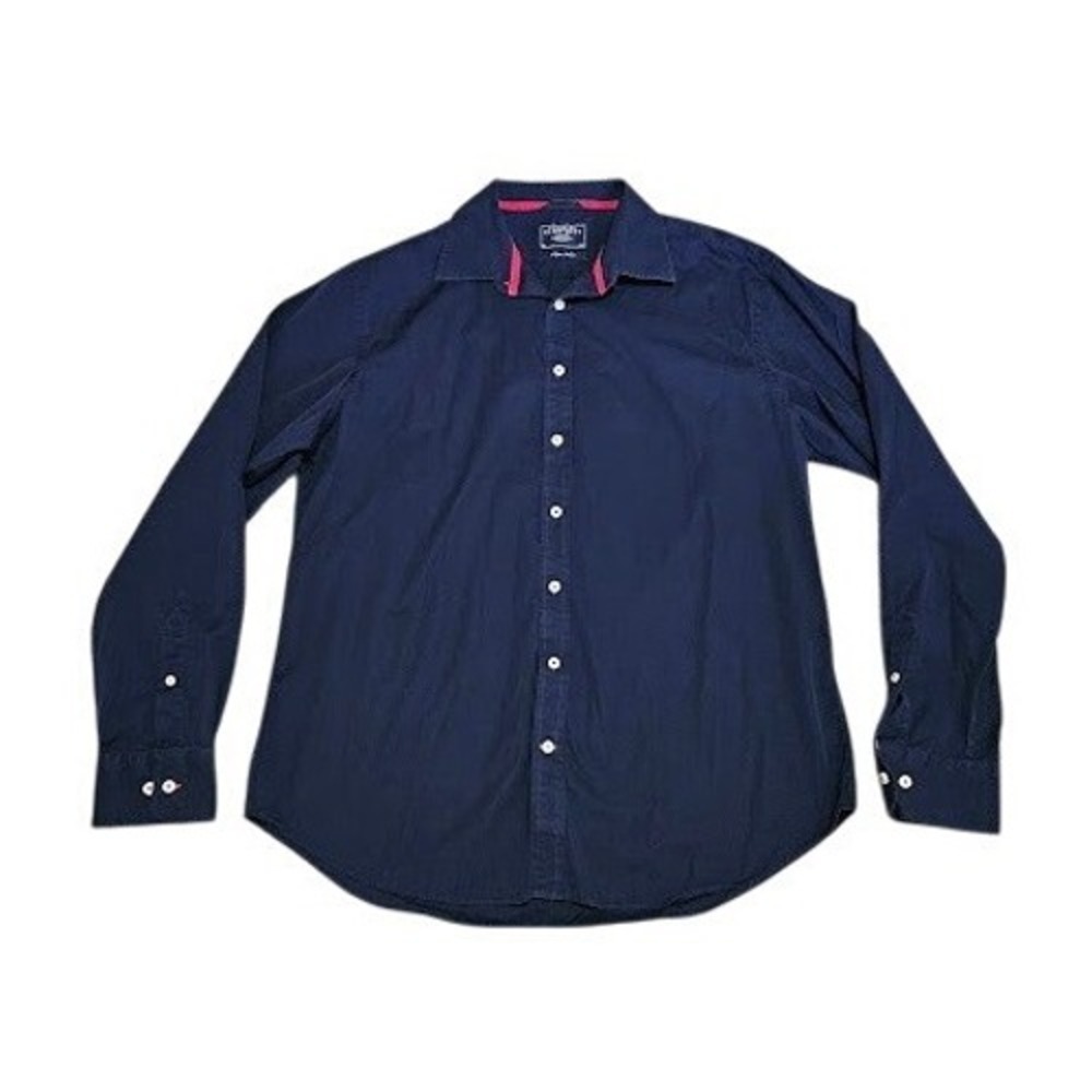 Charles Tyrwhitt Dress Shirt Men XL Navy Blue Poplin Weave Long Sleeve Button